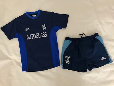 UMBRO CHELSEA F.C. AUTOGLASS 99/01 Kids Shirt 140-146cm & Kids Shorts 152-158cm • £24.99