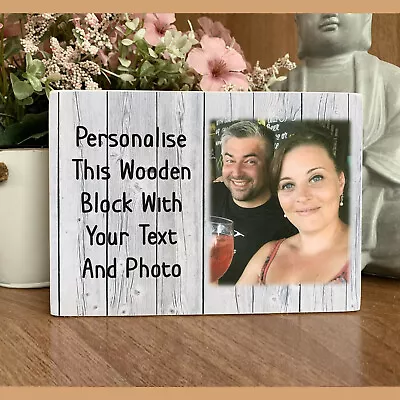 Personalised Photo Block Wooden 6x4  7x5  Picture Frame Family Memories Keepsake • £9.49