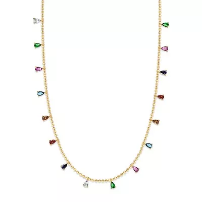 3.20Ct Pear Shape Multi Color Moissanite Chain Necklace 14K Yellow Gold Plated • $179.99