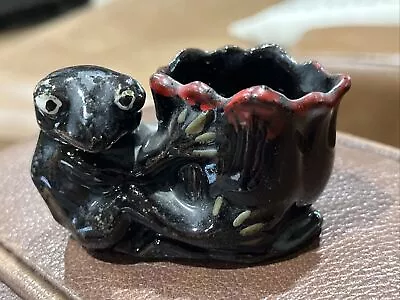 Vintage Black Frog Holding Flower Toothpick Holder Japan • $6.49