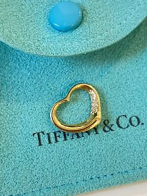 Tiffany & Co. Elsa Peretti 15mm Open Heart 18k 750 Yellow Gold Diamond Pendant • $395