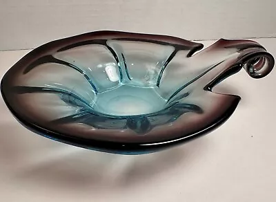 Murano Hand Blown Purple Blue Glass Triangle Bowl Art Glass Dish Wavy Edges MCM • $30