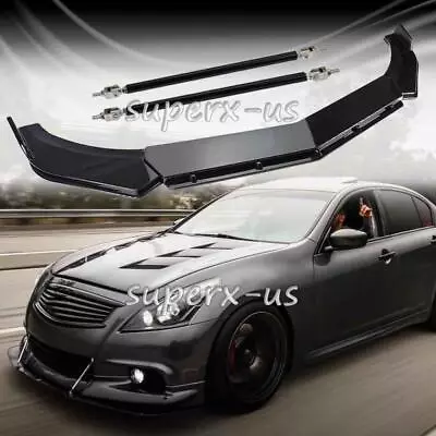 For INFINITI G37 G35 Gloss Black Front Bumper Lip Spoiler Splitter + Strut Rods • $54.95