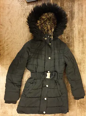 £7.99 • Buy Blue Zoo Girls Winter Coat Black With Leopard Print Fleece Lining Age 9 To 10