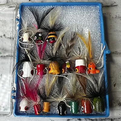 Lot Of 16 Fly Rod Lures Poppers Cork Fishing Lures • $35
