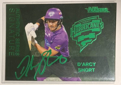 D’ARCY SHORT .. TLA … AUTHENTIC SIGNATURE GREEN … 2020/21 … Hobart Hurricanes • $35