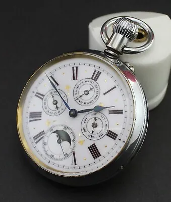 £881.67 • Buy Unbranded Oversize, Moon Phase & Triple Calendar Pocket Watch. Working! Ca 1900s