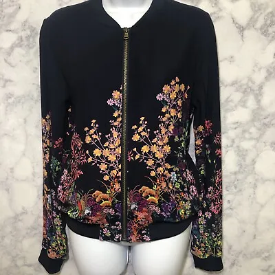 Merona Floral Bomber Jacket Style Womens XS Zip Up Top Boho Flowers Colorful • $19.99