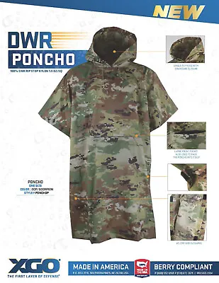 XGO DWR Poncho 100% DWR Rip Stop Nylon Made In USA One Size Large Front Pock • $39.99