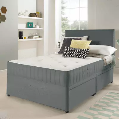 New Memory Foam Divan Bed Set With Mattress And Headboard 3ft 4ft6 Double 5ft • £170.24