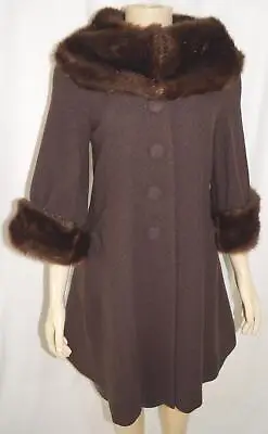 H&M Brown Womens Size 6 Wool Coat W/Faux Fur Collar And 3/4 Length Sleeves • $59