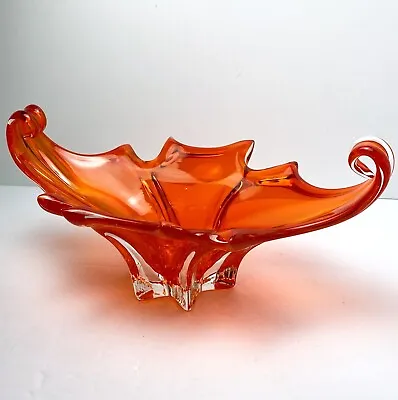 Vintage MURANO Glass Bowl Centerpiece Cristallo Venezia JiCo Sommerso Red Orange • $189.99