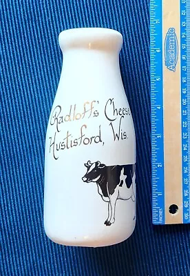 Vintage Ceramic Milk Bottle Jug Vase W/Cow ~ Radloff's Cheese Hustisford WI 6  • $23