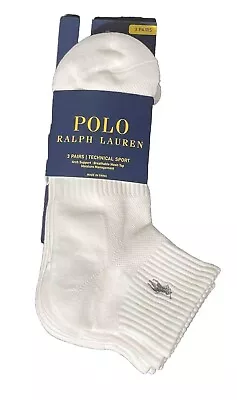 Polo Ralph Lauren Men White Athletic Technical Sport Quarter Socks 3 Pairs • $15.90