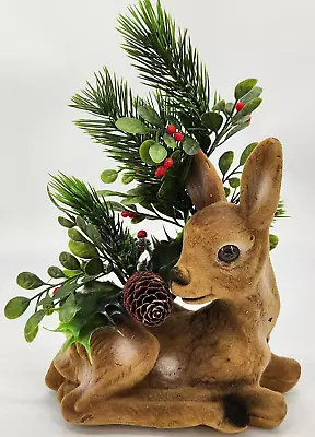 Vintage Mid Century Flocked Life Like Deer Laying Down W Christmas Greens Decor • $24.03