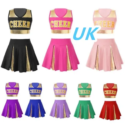 UK Girls Cheerleading Outfits Tank Top With Pleated Skirt Cheer Leader Uniform • £19.59