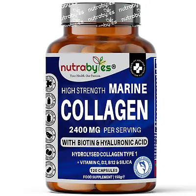 High Strength Marine Collagen Capsules Supplement - 2400mg - 120 Capsules • £16.99