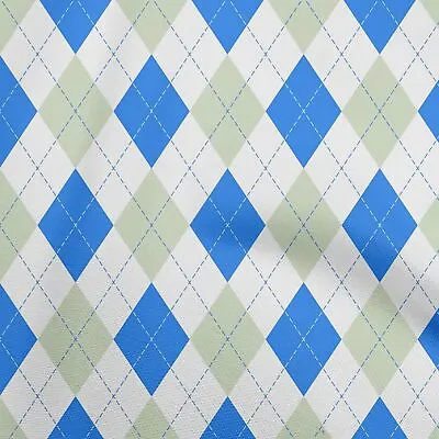 OneOone Cotton Flex Blue Fabric Check Argyle Sewing Material Print-tl3 • $10.29