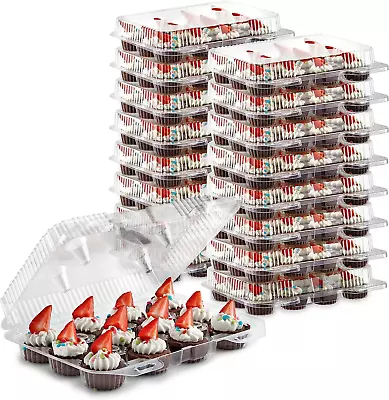 Mini Disposable Plastic Cupcake Containers (40 Pack) 12 - Count Tray Compartment • $42.69