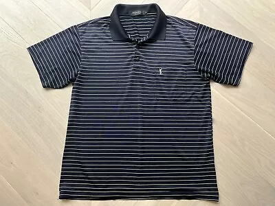 Yves Saint Laurent Pour Homme 100% Silk Polo T Shirt Navy Stripe Size Large. • £39.49