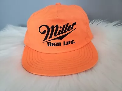 Vintage Miller High Life Foam Insulated Blaze Orange Hunter Hat Neon 80s 90s Dad • $14