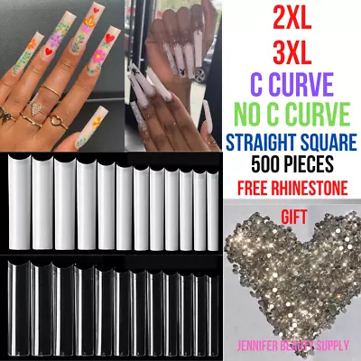 500 Pcs Xxl C Curve Nail Tips Coffin Half Cover Extra Long Square Fake Nails • $11.99