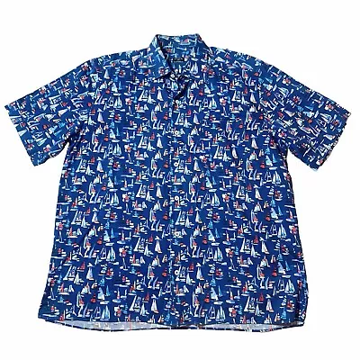 Solemare Maus & Hoffman Mens L Button Up Shirt All Over Print Sailboat Nautical • $59.88