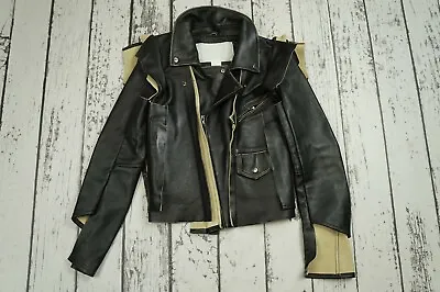 Used MAISON MARTIN MARGIELA  H&M Black Leather Moto Jacket Size 6 US6 EUR36 36 • $250