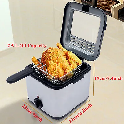 Electric Deep Fryer With Basket Small Fryer Stainless Steel Fish Fryer 1KW 2.5L • $42.99