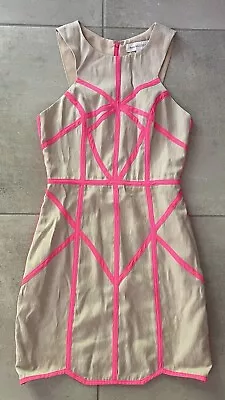 Finders Keepers Sleeveless Nude & Neon Pink Geometric Pencil Dress Size XS • $15