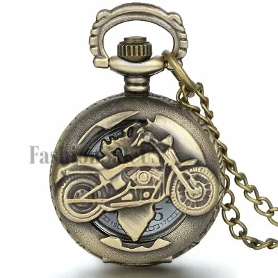 Men's Retro Bronze Motorcycle Quartz Fob Pocket Watch Necklace Xmas Gift • $10.99