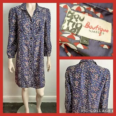 JAEGER Boutique 100% SILK Shirt Umbrella Print Dress UK 10 • £24.99