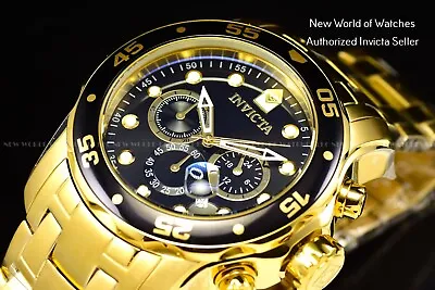 Invicta Men Pro Diver SCUBA Chronograph Black Dial 18k Gold Plated 0072 Watch • $74.99