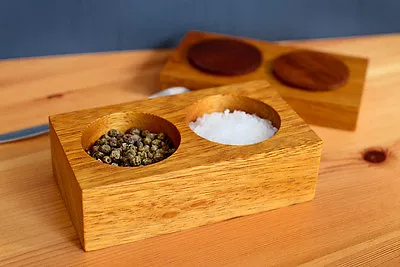 Eco-friendly Salt And Pepper Pinch Pots With Lid Handmade From Iroko Hardwood • £19.99