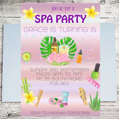 Personalised Spa Birthday Party Invitations Girls Pamper Invites A6 X10 • £3.38