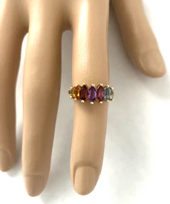 $198 • Buy 14k Gold Multi Gem Marquise Ring Garnet Topaz Amethyst Peridot Citrine Sz 5 Vntg