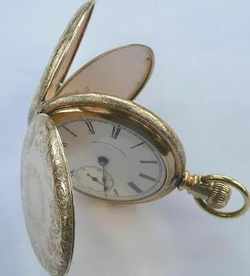 Waltham Full  Hunter  14K Gold Pocket Watch Serviced Working Perfect  Ref 988 • £2750