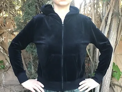 Vivi Diva Womens Hoodie Black Velour Casual Sweatshirt Full Zip 2-pockets Size:s • $13.50