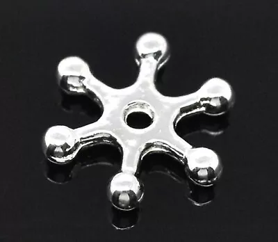 £2.49 • Buy 100 Silver Snowflake 8mm Spacer Daisy Flower Beads For Jewellery Making