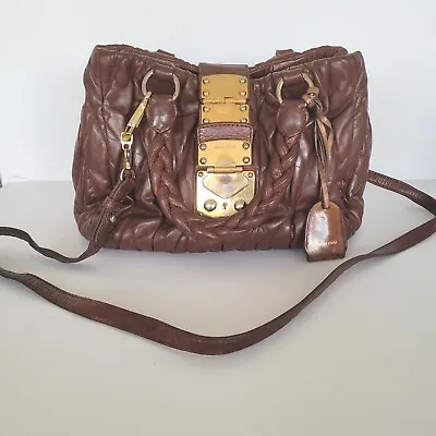 Authentic MIU MIU Matelasse Coffer Leather 2Way Shoulder Purse Bag Brown Medium  • $150