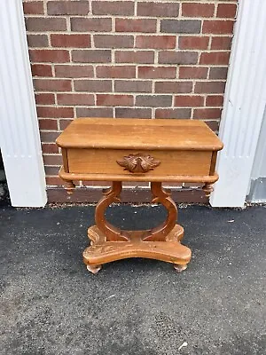 Vintage Victorian Carved Wood Harp Lyre Nightstand Side End Table W/ Drawer • $110
