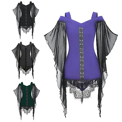 Womens Tops Retro Costume Medieval T-shirts Short Sleeve Blouse Gothic Shirts • $6.08