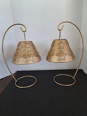 2  Vintage Gold Metal Decorative Hanging Lantern Tealight Candle Holder Stars • $30