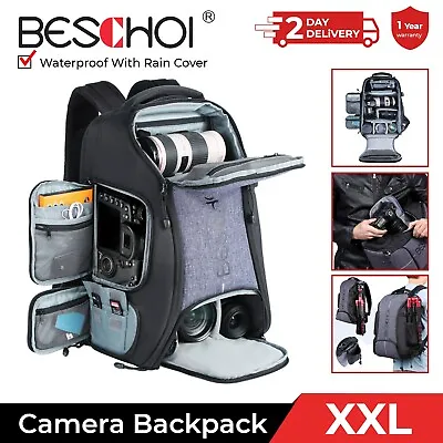 Beschoi Multifunction Camera Backpack Case W/Rain Cover For DSLR/SLR Canon Nikon • £59.99