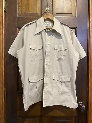 Vintage Modu Officer Tan Button Up Collared 60s Polo Shirt Military Essential • $23.99