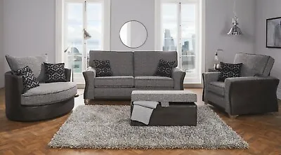 Grey Black Fabric Material 3 Seater 2 Seater Chair Sofa Suite WAVERLY 32 • £399