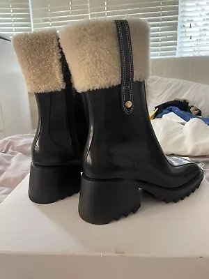 £235 • Buy Chloe Betty Rain Boots With Shearling Fur Trim