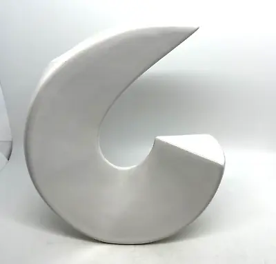 VTG Ikebana White Ceramic Vase Mid Century Asymmetrical Abstract Organic Modern • $59.97