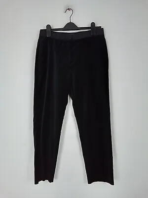 M&S Trousers Black Velvet Satin Waistband Tapered Leg Pockets NOWT F2 • £11.99