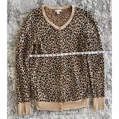 Merona Womens Cardigan Sweater Beige Black Leopard Print Long Sleeve V Neck M • $11.04